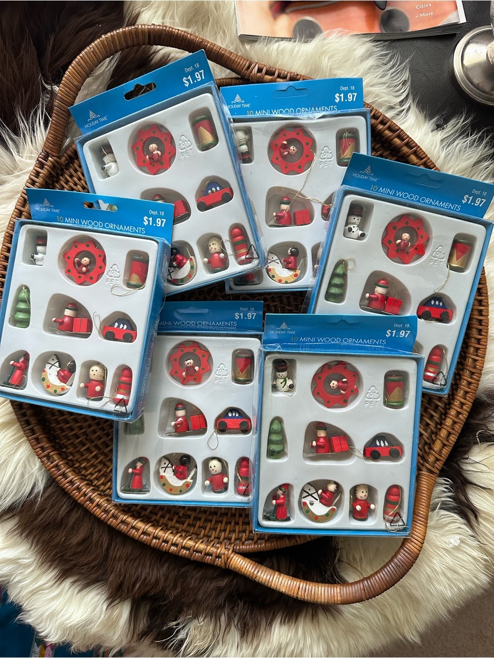 Holiday Time Vintage Red & Green Mini Wood Ornament Sets 6 Packs New